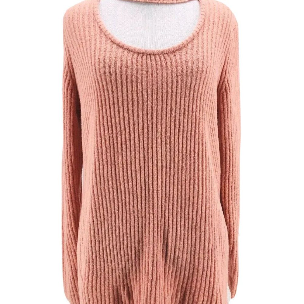 Kensie Women's Pink Rose Pullover Choker Ribbed Sweater Size Small NEW